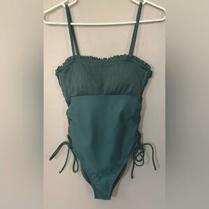 Beautiful Dusty Teal/Green One-Piece with Lace-Up Sides